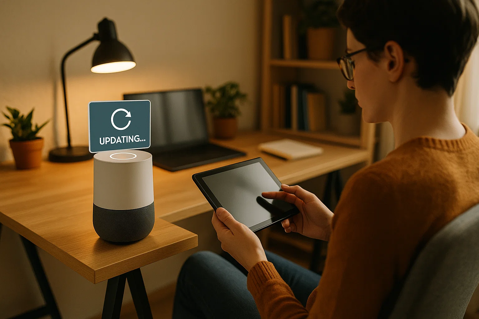 Keep Devices Secure with the Latest Firmware Updates 3 Home user managing IoT firmware updates to maintain security