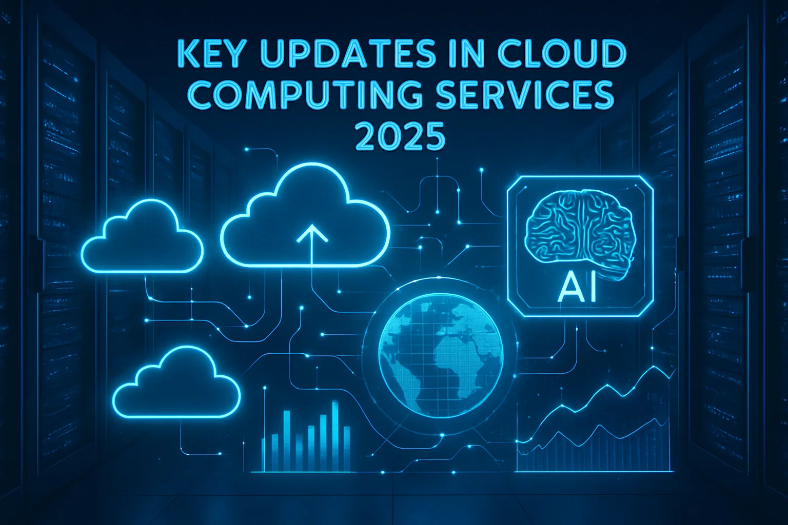Top Cloud Computing Updates Transforming 2025 1 A visual of futuristic cloud computing technologies in 2025 with AI integration.