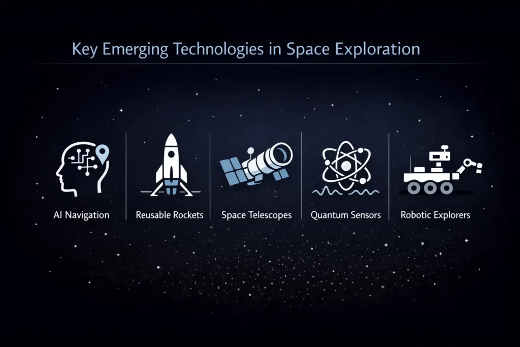 Infographic explaining emerging technologies used in space exploration