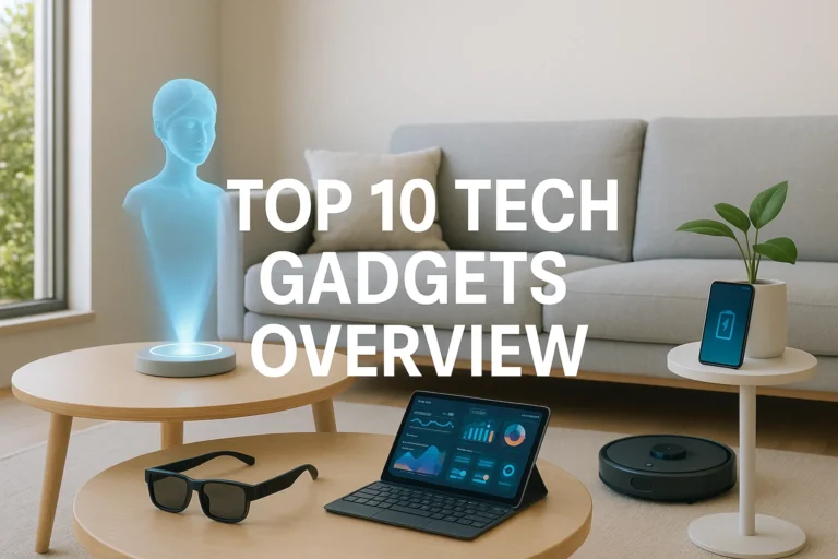 A futuristic home filled with top tech gadgets including smart glasses and AI assistants.