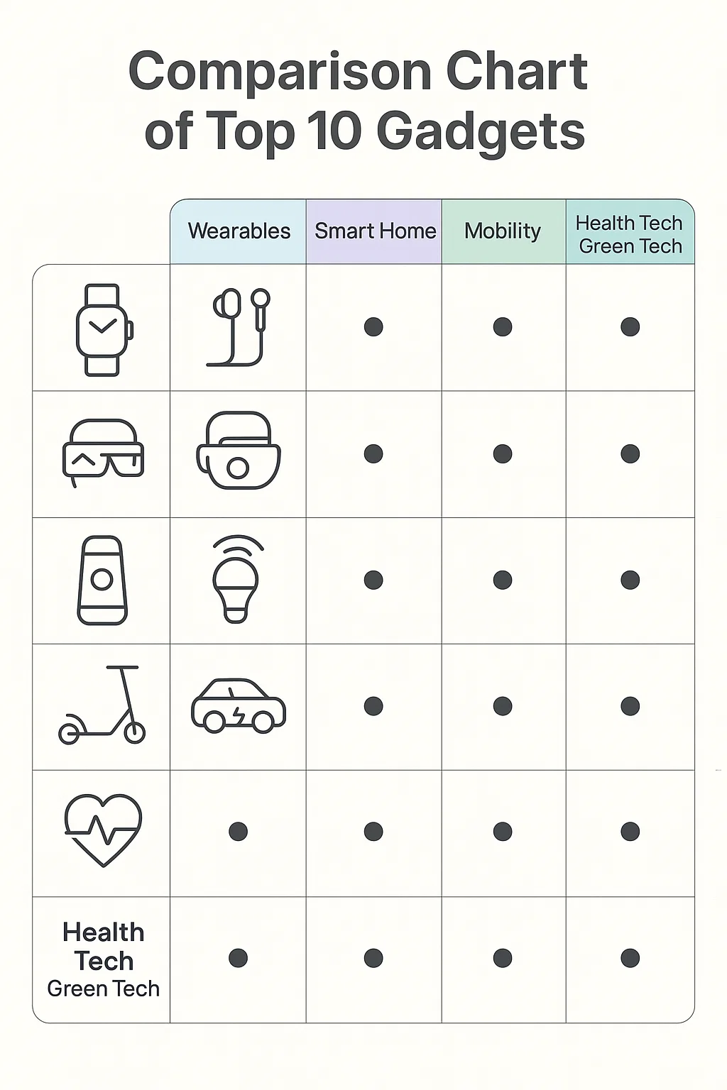 Comparison Chart of Top 10 Gadgets