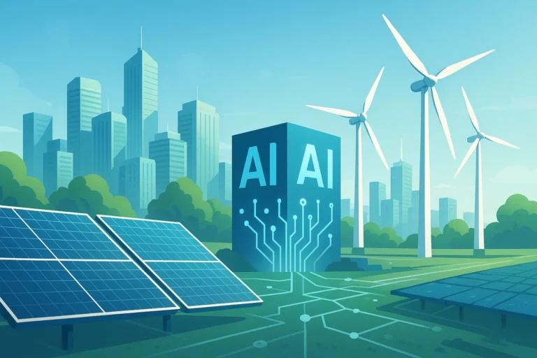 Smart AI systems managing renewable energy for a sustainable green city.
