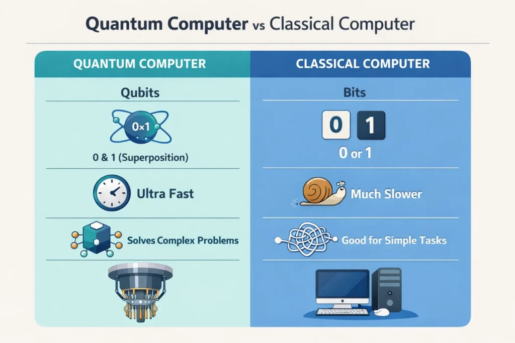 Comparison of quantum computer and classical computer