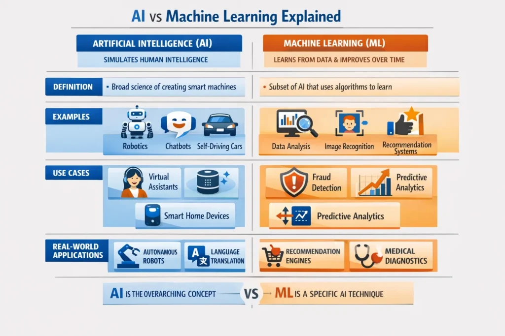 Difference between artificial intelligence and machine learning explained visually