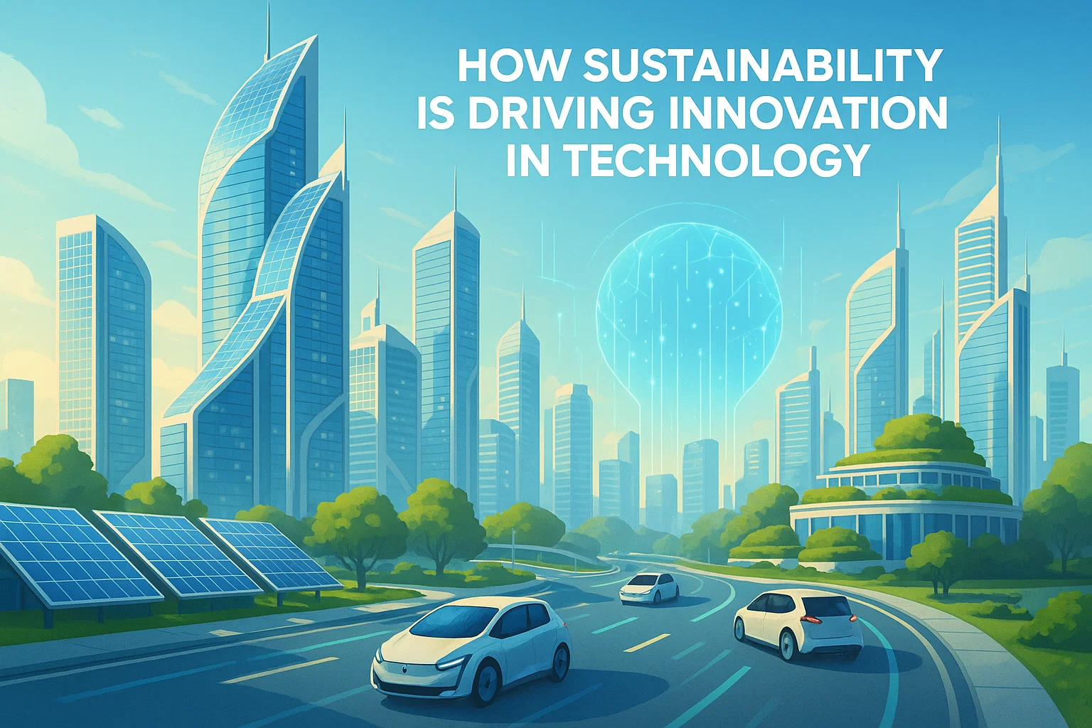 A futuristic eco-city showing how sustainability is driving technological innovation.