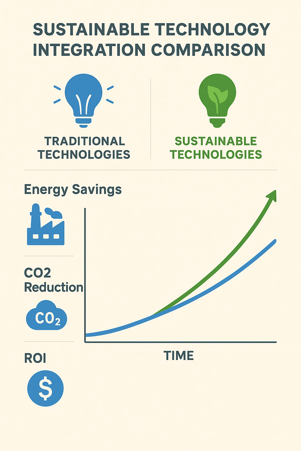 Infographic comparing sustainable and traditional technologies in business