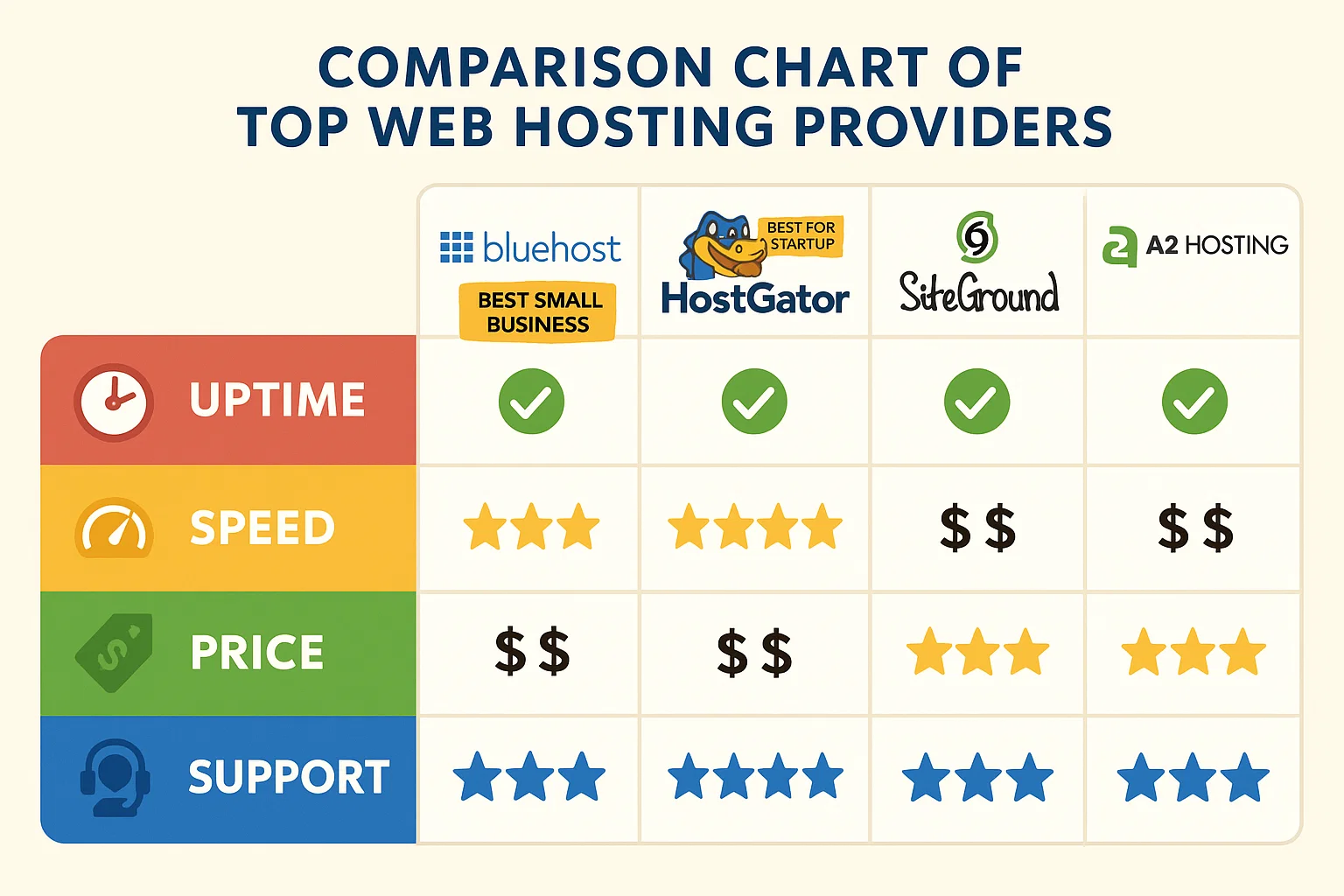 Comparison Chart of Top Web Hosting Providers