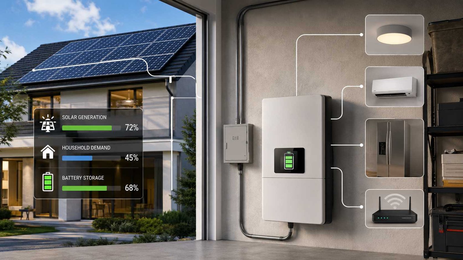 Home solar and battery system showing how much battery storage a household may need.