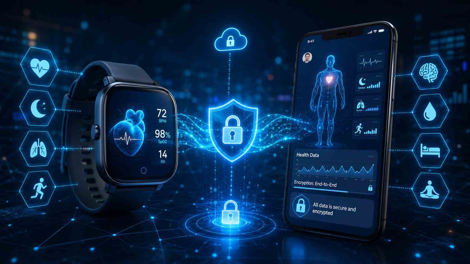 Secure health data protection in modern fitness trackers.