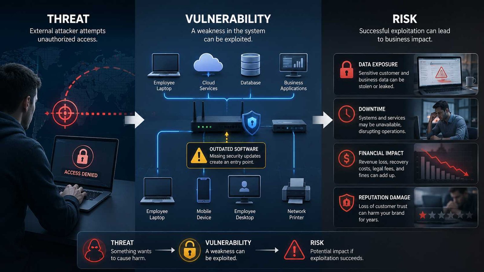Threat vs Vulnerability vs Risk in Cybersecurity