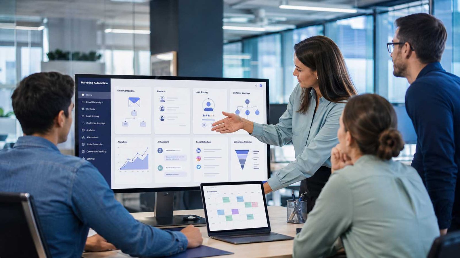 SaaS Companies Marketing Automation: Best Tools 2026 1 SaaS companies marketing automation dashboard showing automated campaigns, customer data, analytics, and AI tools.