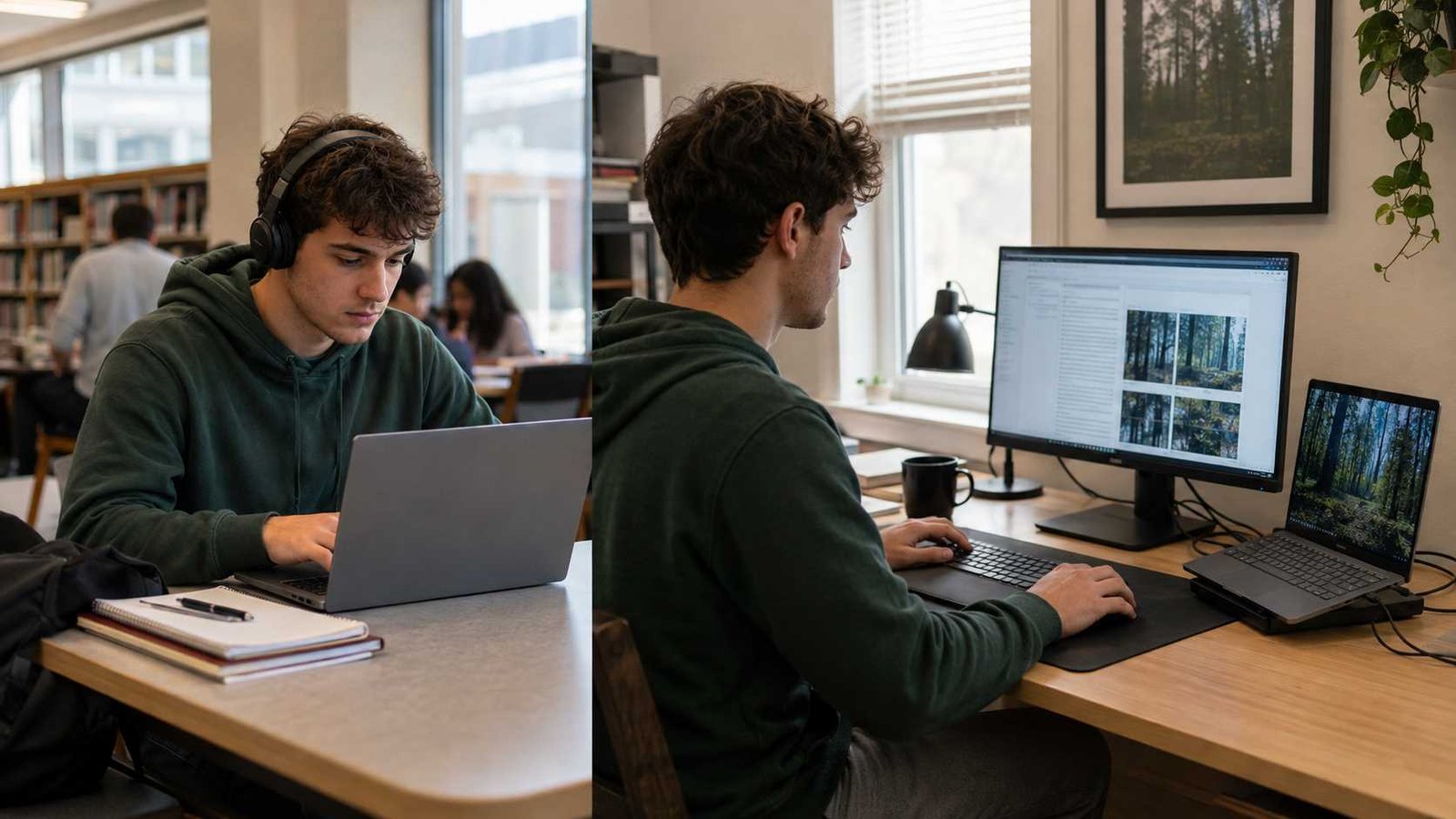 Laptop vs Desktop: Which Setup Is Right for You? 3 A laptop used for portable study and connected to a desktop-style workspace at home.