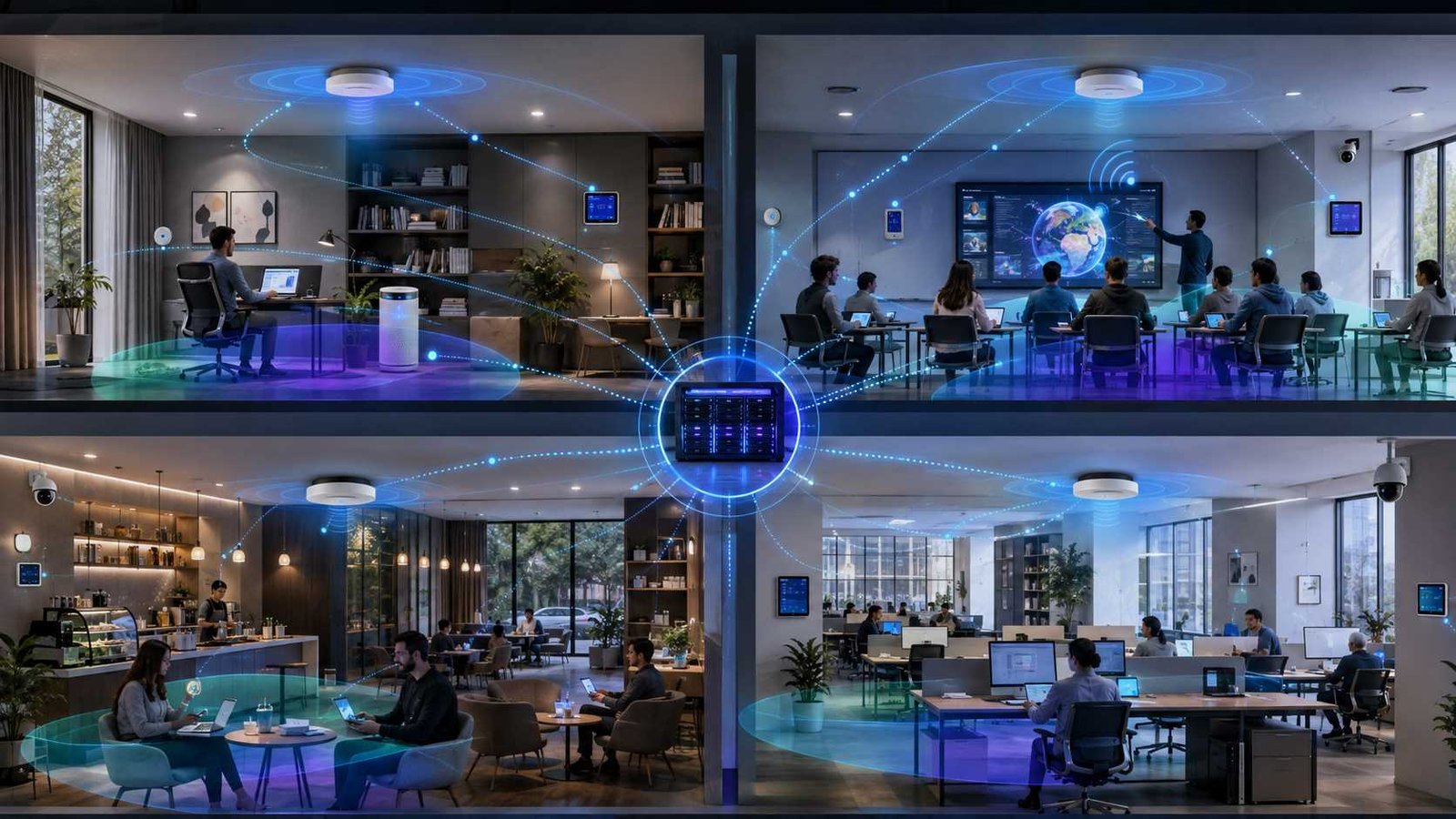 AI enhances wireless network performance by managing access points, devices, traffic, and signal coverage.