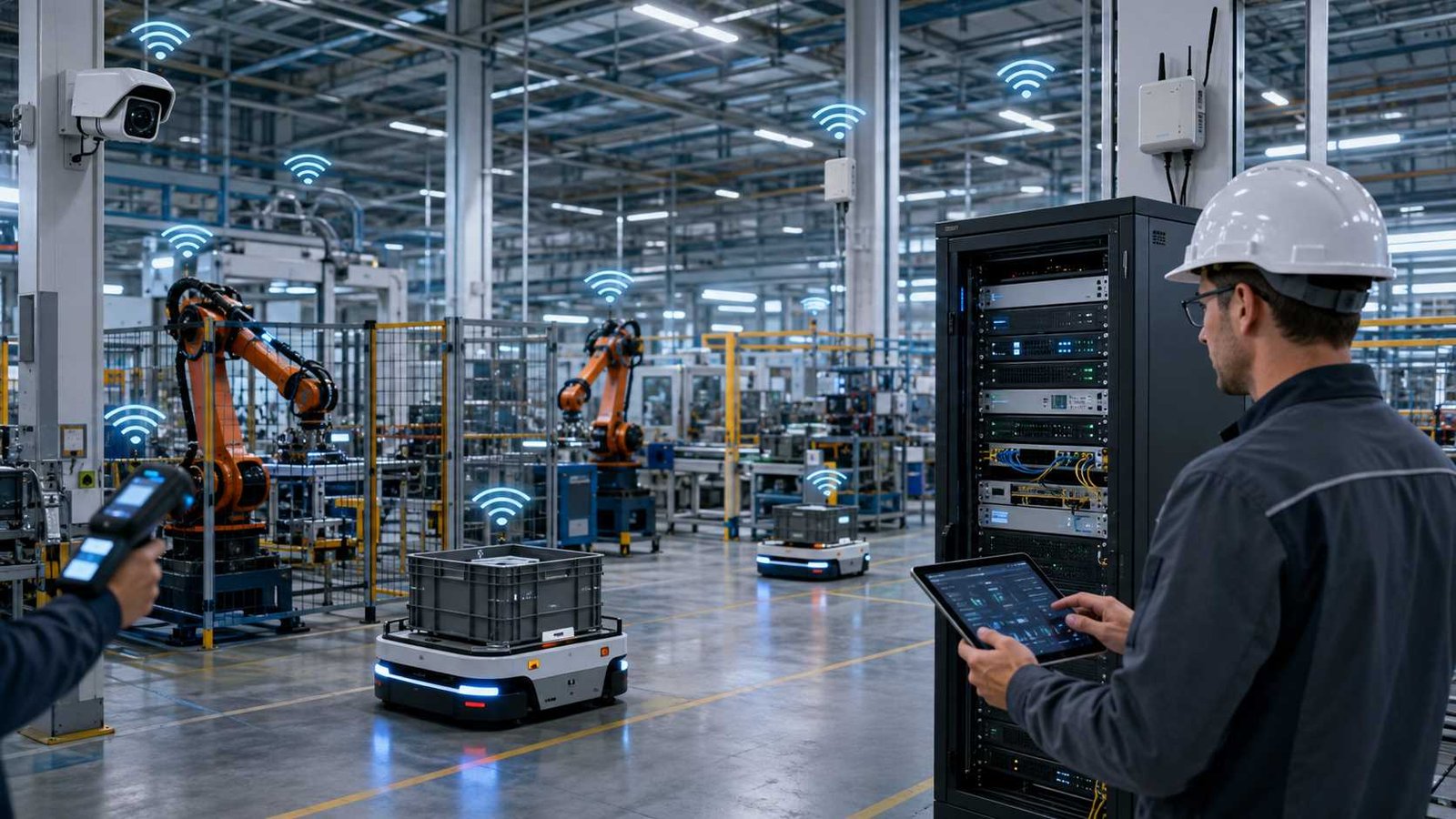 Private wireless network vendors supporting a secure enterprise 5G network in a smart factory.